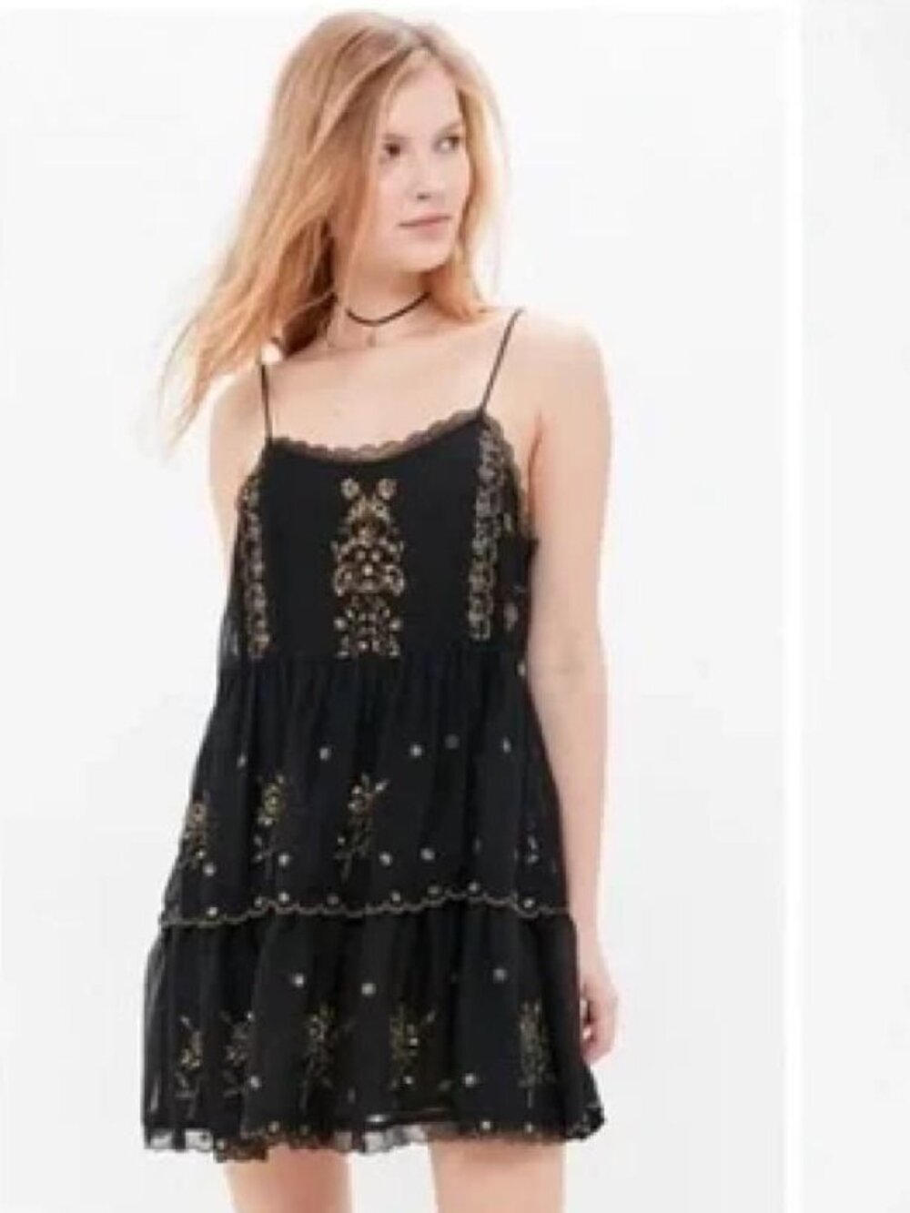 Urban Outfitters Black & Gold Sequin Tiered Dress
